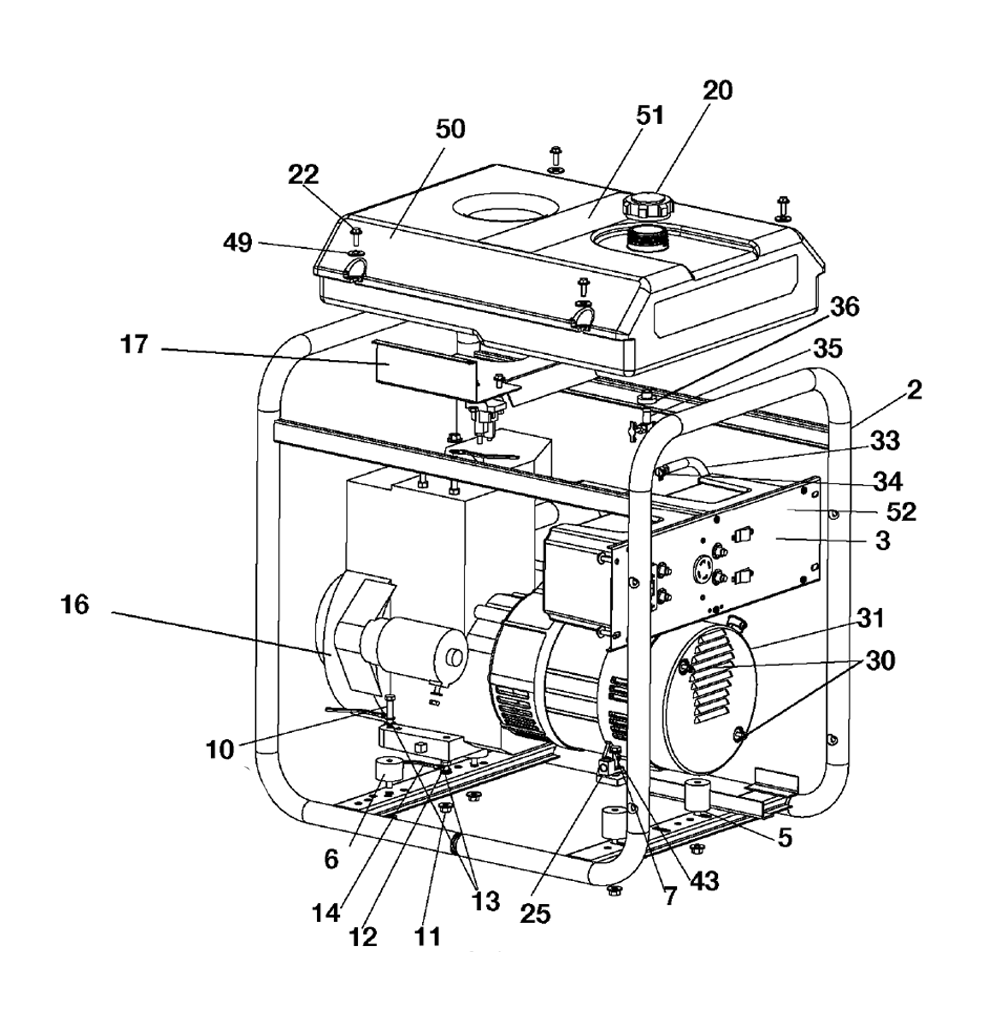 Fig-0 Diagram and Parts List for BS600 Type-1 Porter Cable Generator